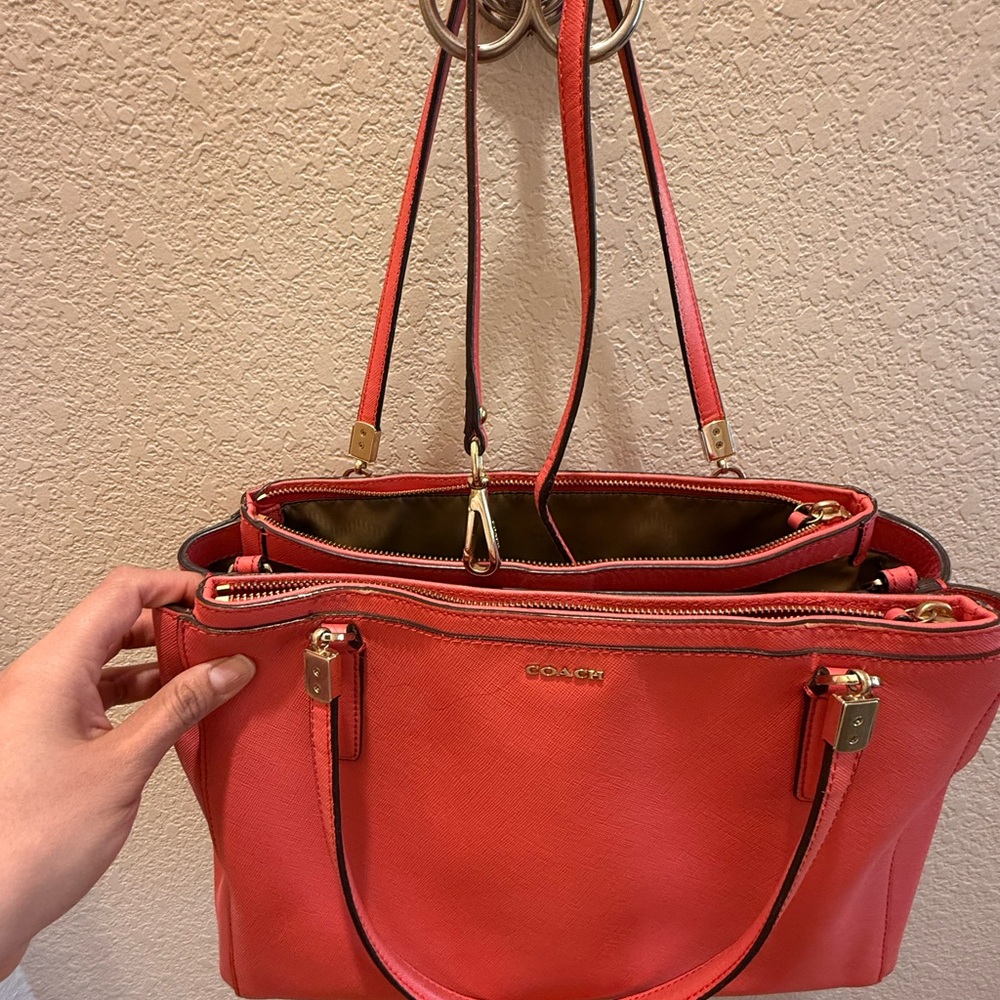 Coach Vibrant coral Leather Tote